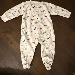 Kissy Kissy Baby Footed One-Piece Sleepwear in Cream with Airplane Print